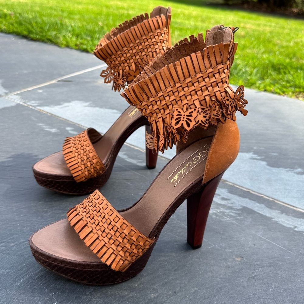 Ugg Ankle Strap Fringe High Heel Sandals